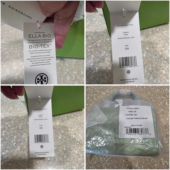 Tory Burch Mini Ella Bio Tote bag "Wheatgrass" green color New - Picture 10 of 10